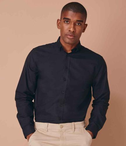 Henbury Modern Long Sleeve Classic Fit Oxford Shirt - BLK - 4XL